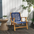 Modern Acacia Wood Adirondack Chair with PP Rope Weave, Patio Fire Pit Chair with High Backrest Support, Dark Blue