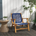 Modern Acacia Wood Adirondack Chair with PP Rope Weave, Patio Fire Pit Chair with High Backrest Support, Dark Blue