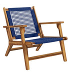 Chaise Adirondack moderne en bois d'acacia avec tressage en corde de PP, chaise de patio pour foyer avec dossier haut, bleu foncé