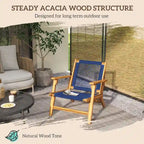Chaise Adirondack moderne en bois d'acacia avec tressage en corde de PP, chaise de patio pour foyer avec dossier haut, bleu foncé