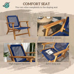 Chaise Adirondack moderne en bois d'acacia avec tressage en corde de PP, chaise de patio pour foyer avec dossier haut, bleu foncé
