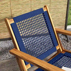 Chaise Adirondack moderne en bois d'acacia avec tressage en corde de PP, chaise de patio pour foyer avec dossier haut, bleu foncé