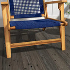 Chaise Adirondack moderne en bois d'acacia avec tressage en corde de PP, chaise de patio pour foyer avec dossier haut, bleu foncé