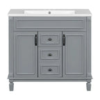 Meuble-lavabo de salle de bain moderne de 91 cm avec lavabo et armoire de toilette, 2 portes et 2 tiroirs