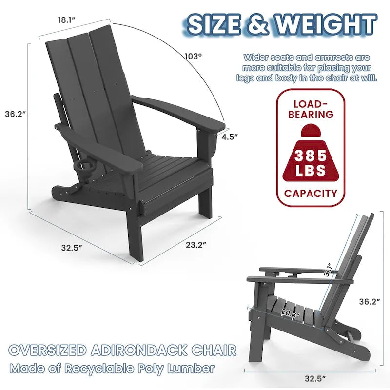 Chaise Adirondack d'extérieur toutes saisons en poly Polydun - Pliable