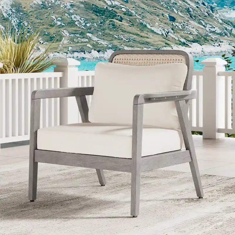 Fauteuil de jardin club en bois d'acacia, mobilier de jardin, coussin épais imperméable pour porche, jardin, cour arrière