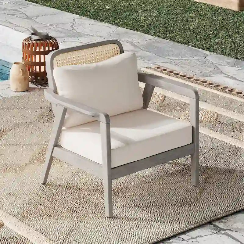 Fauteuil de jardin club en bois d'acacia, mobilier de jardin, coussin épais imperméable pour porche, jardin, cour arrière