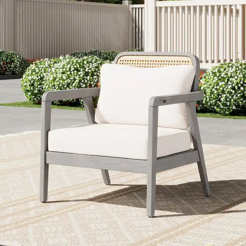 Fauteuil de jardin club en bois d'acacia, mobilier de jardin, coussin épais imperméable pour porche, jardin, cour arrière