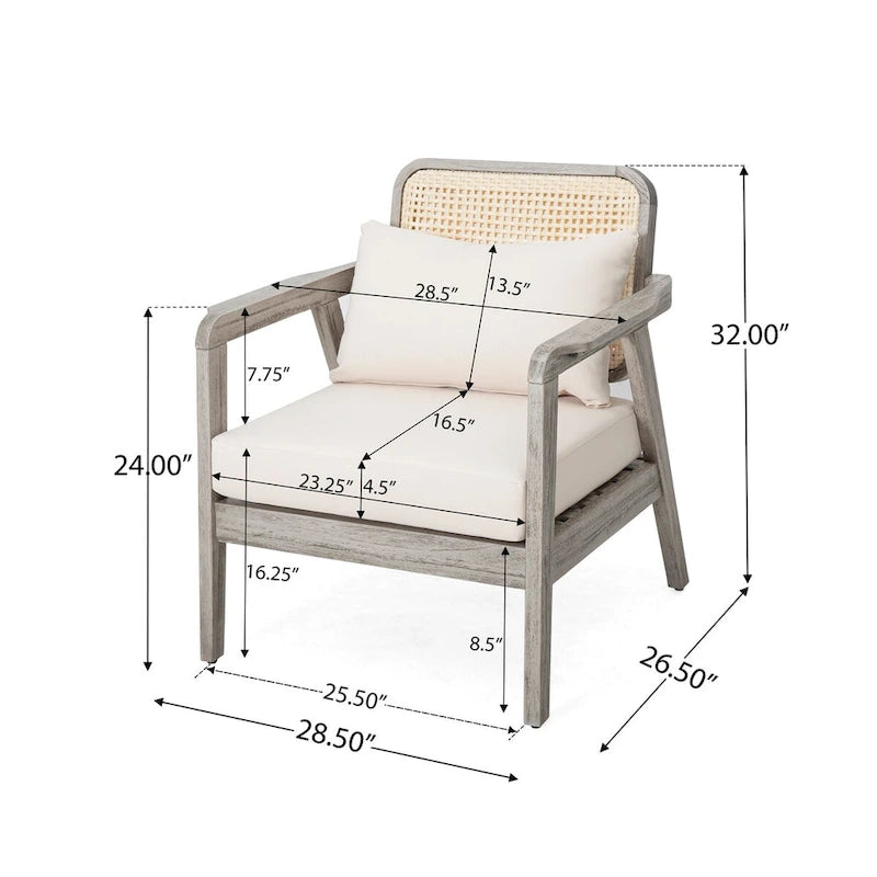 Fauteuil de jardin club en bois d'acacia, mobilier de jardin, coussin épais imperméable pour porche, jardin, cour arrière