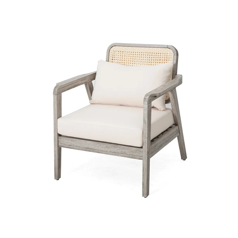 Fauteuil de jardin club en bois d'acacia, mobilier de jardin, coussin épais imperméable pour porche, jardin, cour arrière