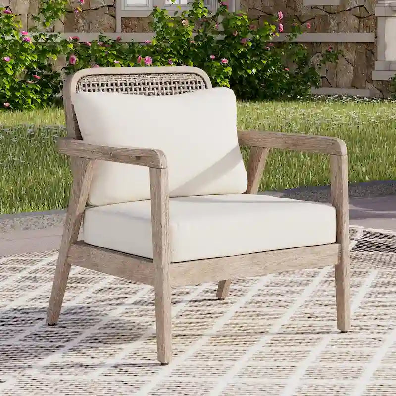 Fauteuil de jardin club en bois d'acacia, mobilier de jardin, coussin épais imperméable pour porche, jardin, cour arrière