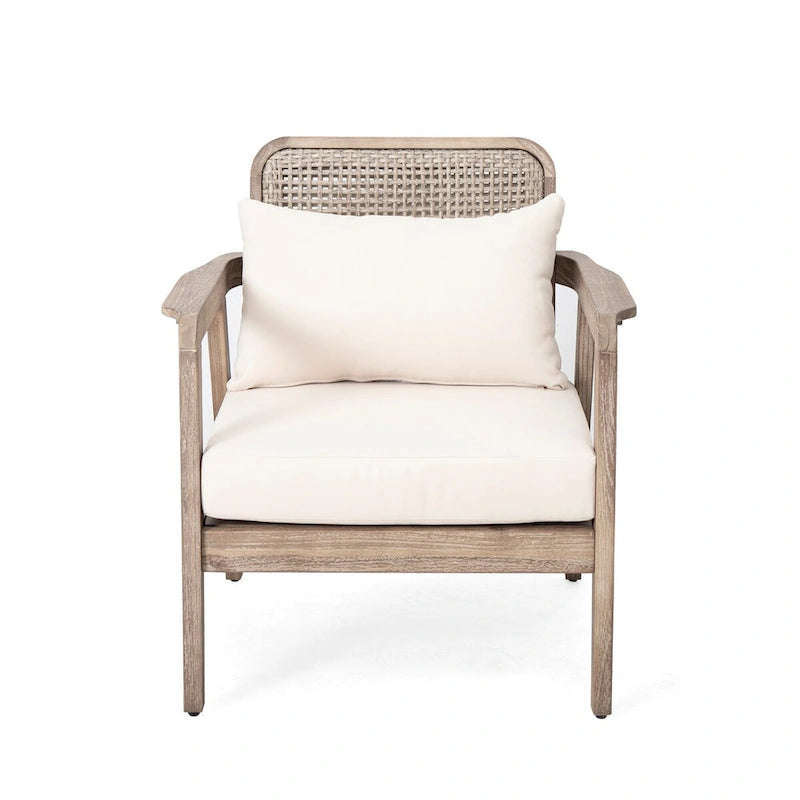 Fauteuil de jardin club en bois d'acacia, mobilier de jardin, coussin épais imperméable pour porche, jardin, cour arrière