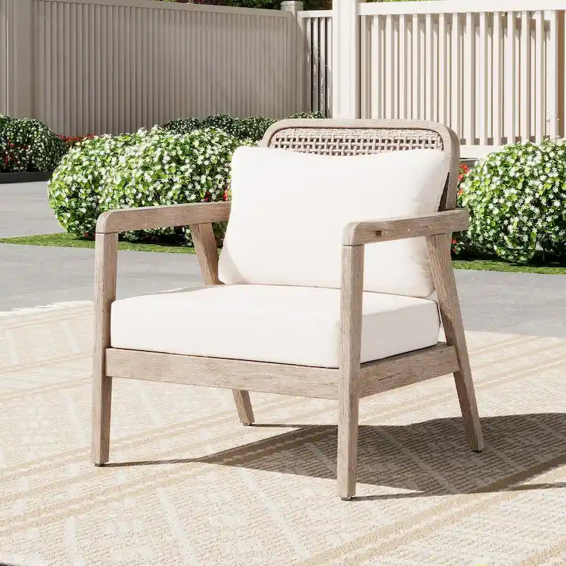 Fauteuil de jardin club en bois d'acacia, mobilier de jardin, coussin épais imperméable pour porche, jardin, cour arrière