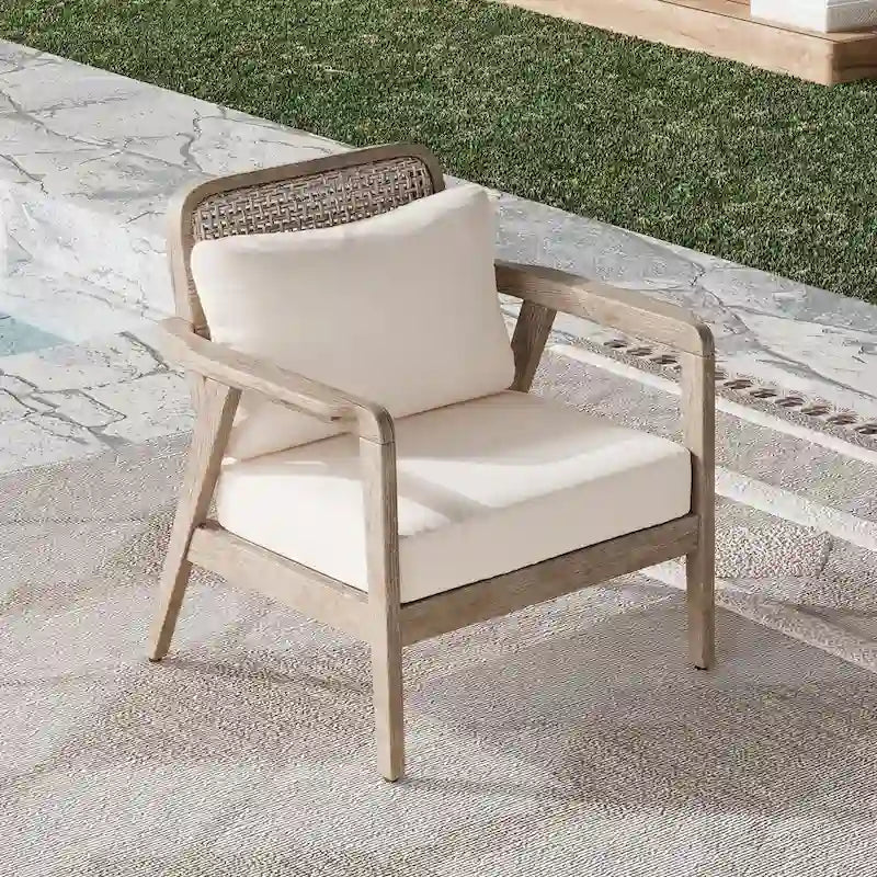 Fauteuil de jardin club en bois d'acacia, mobilier de jardin, coussin épais imperméable pour porche, jardin, cour arrière