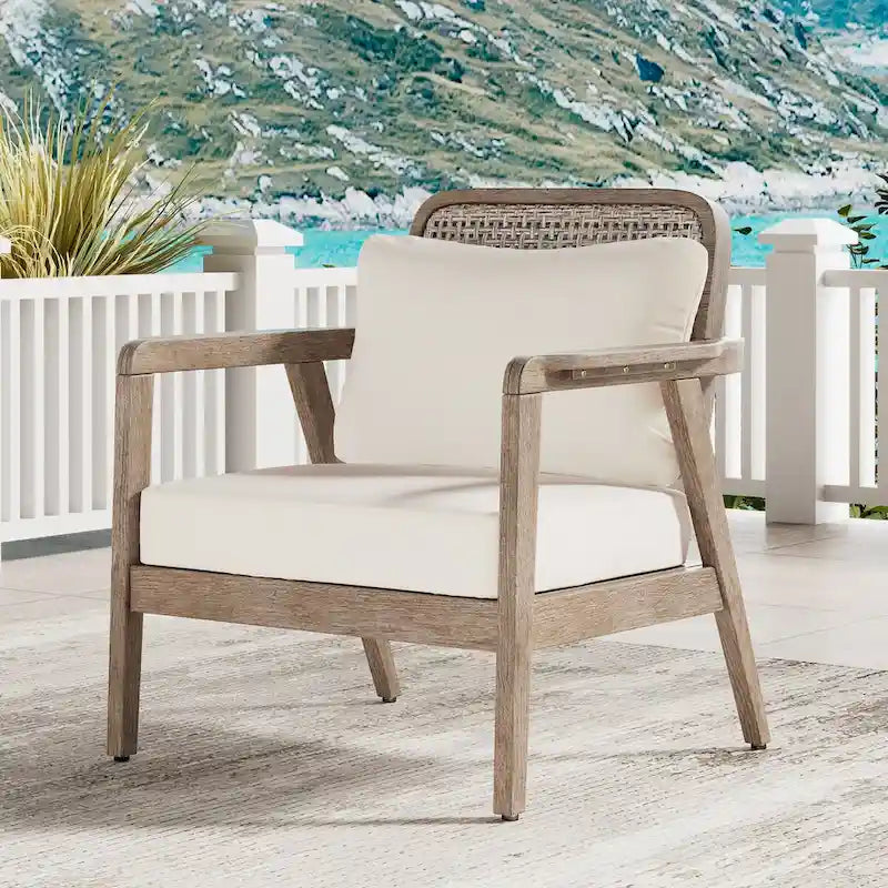 Fauteuil de jardin club en bois d'acacia, mobilier de jardin, coussin épais imperméable pour porche, jardin, cour arrière