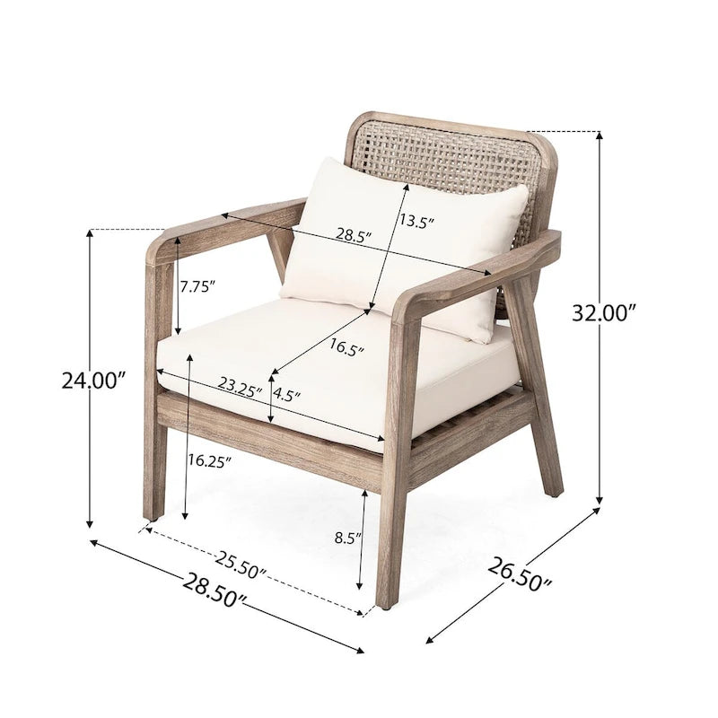 Fauteuil de jardin club en bois d'acacia, mobilier de jardin, coussin épais imperméable pour porche, jardin, cour arrière