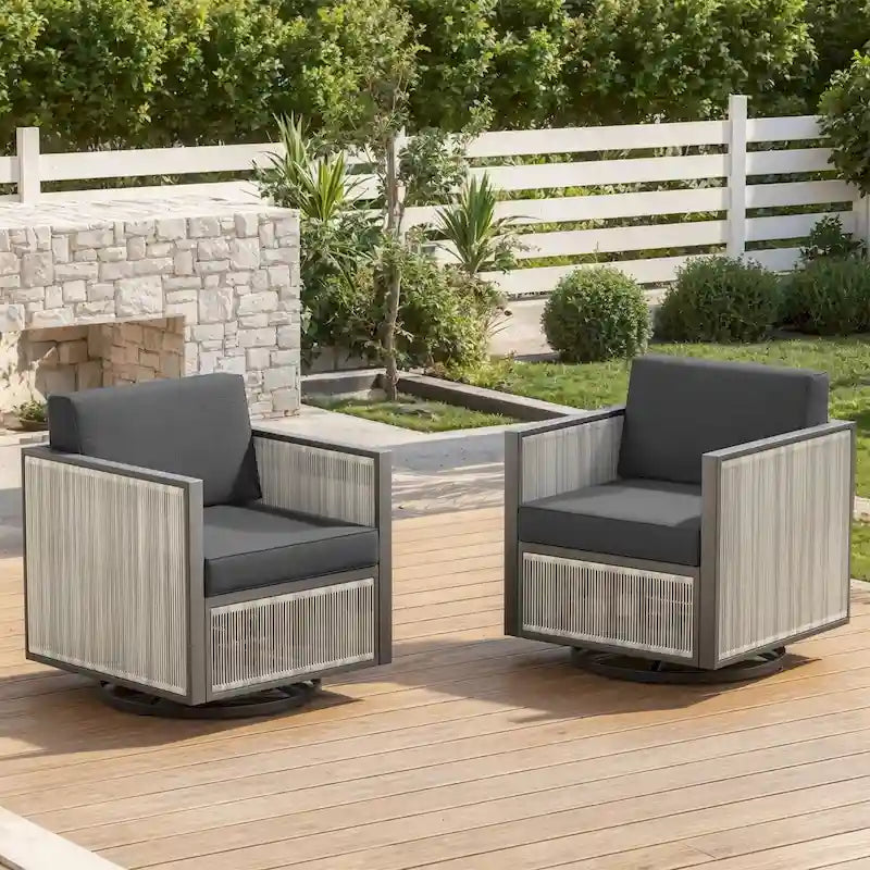 Lot de 2 fauteuils de jardin pivotants et à bascule pour porche - Gris foncé