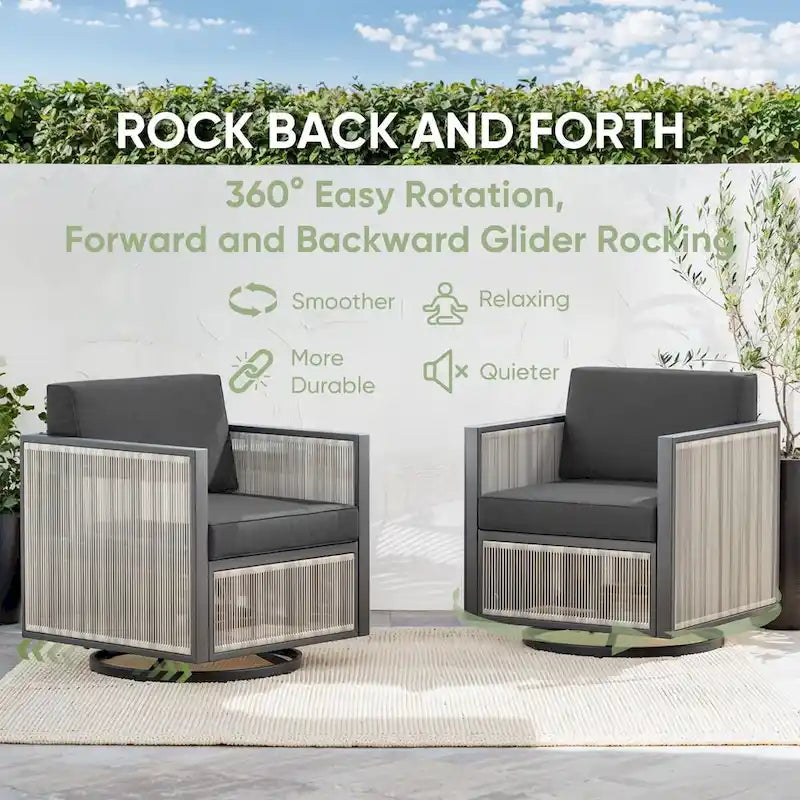 Lot de 2 fauteuils de jardin pivotants et à bascule pour porche - Gris foncé