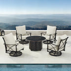 Ensemble table brasero en aluminium noir avec quatre fauteuils de club