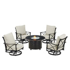 Ensemble table brasero en aluminium noir avec quatre fauteuils de club