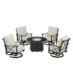 Ensemble table brasero en aluminium noir avec quatre fauteuils de club