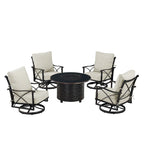 Ensemble table brasero en aluminium noir avec quatre fauteuils de club
