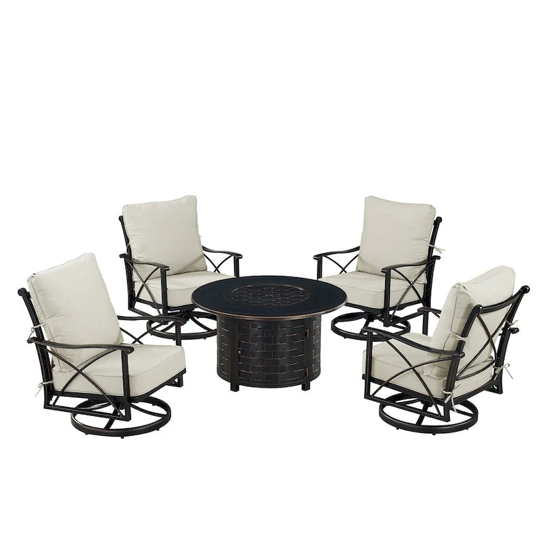 Ensemble table brasero en aluminium noir avec quatre fauteuils de club