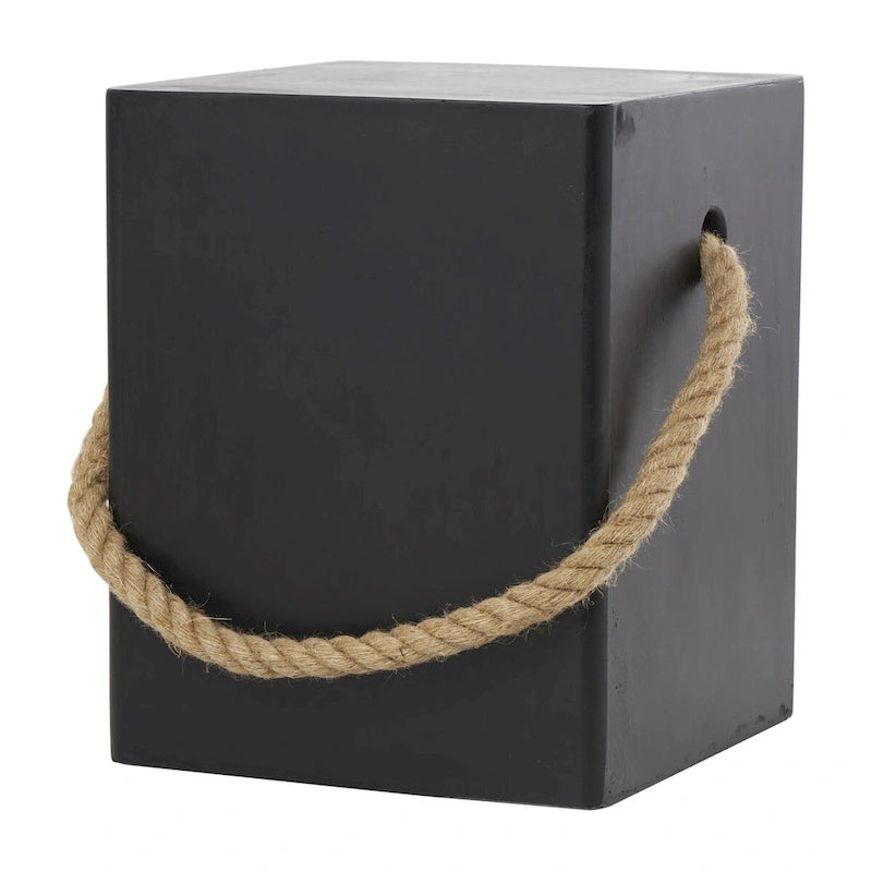 Magnesium Oxide Lightweight Outdoor Accent Table with Rope Handle - Black or White - Roche River Decor