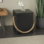 Table d'appoint d'extérieur légère en oxyde de magnésium avec poignée en corde - Noir ou blanc - Roche River Decor