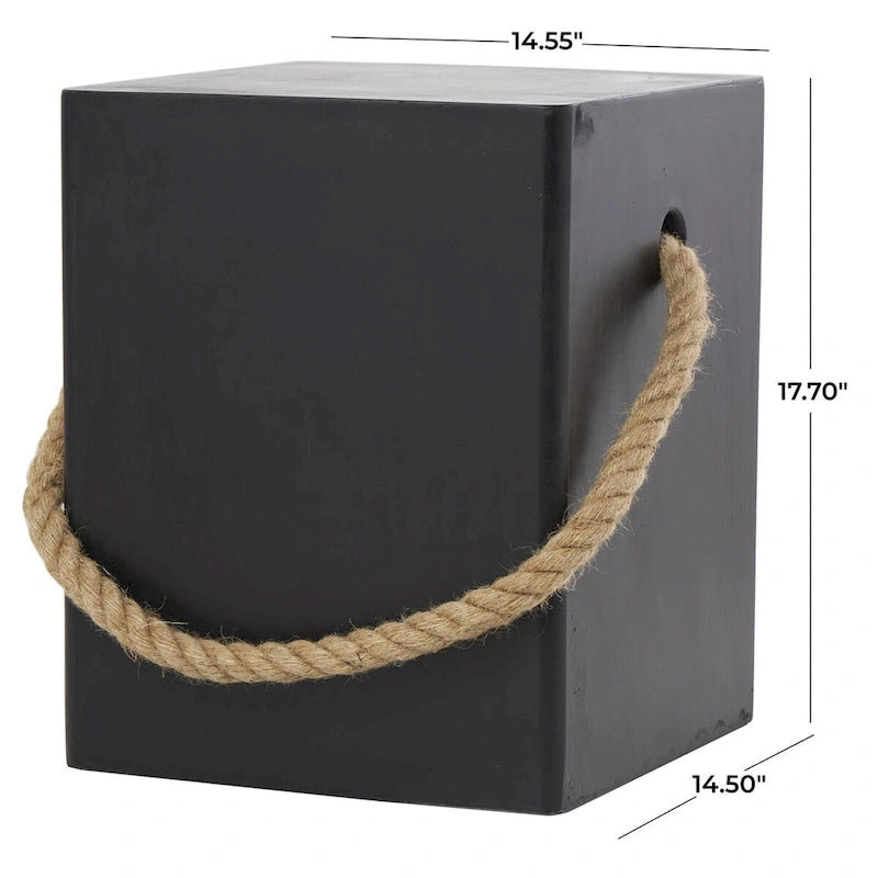 Table d'appoint d'extérieur légère en oxyde de magnésium avec poignée en corde - Noir ou blanc - Roche River Decor
