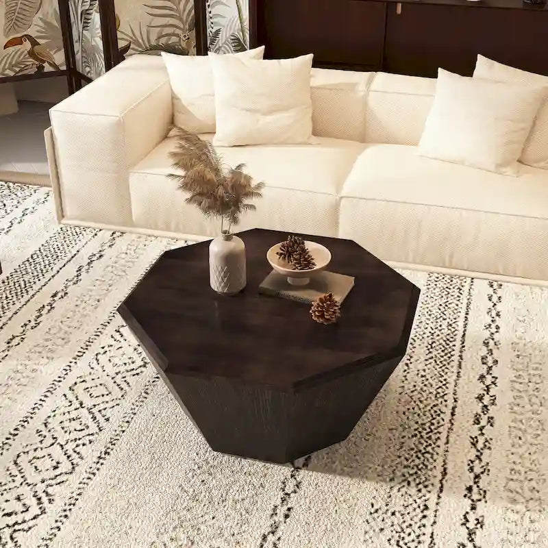 Modern Elegance with Classic Charm,31.5  Octagonal Solid Wood Coffee Table for Living Room Bedroom