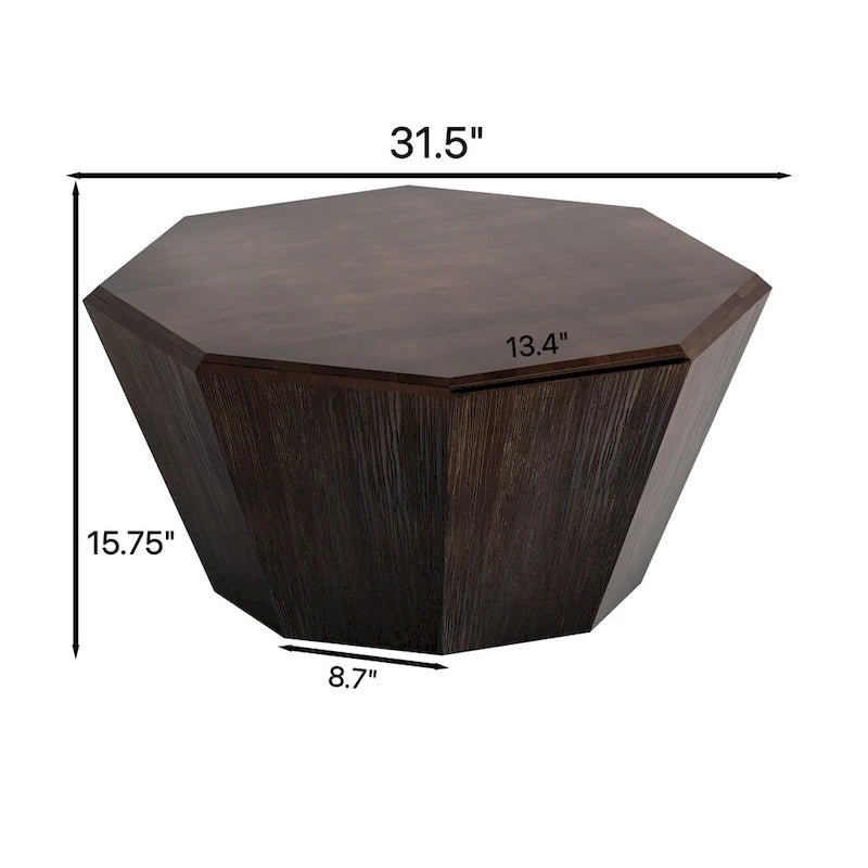 Élégance moderne au charme classique, table basse octogonale en bois massif de 80 cm pour salon ou chambre à coucher