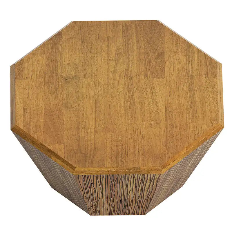 Élégance moderne au charme classique, table basse octogonale en bois massif de 80 cm pour salon ou chambre à coucher
