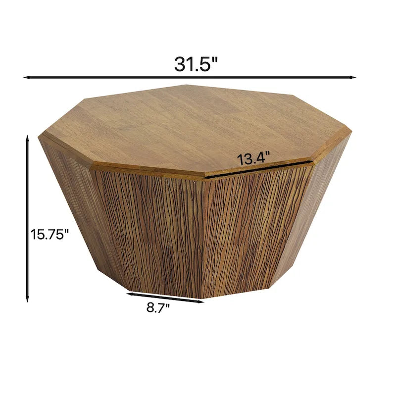 Élégance moderne au charme classique, table basse octogonale en bois massif de 80 cm pour salon ou chambre à coucher