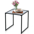 Table d'appoint de jardin extérieure avec plateau en verre trempé 17 po