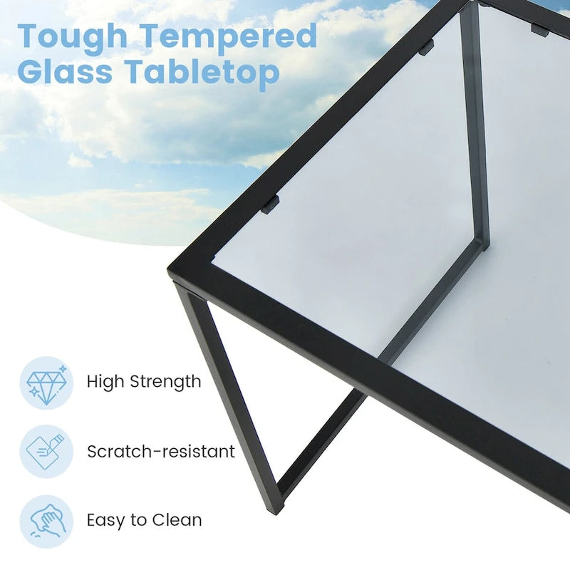 Table d'appoint de jardin extérieure avec plateau en verre trempé 17 po