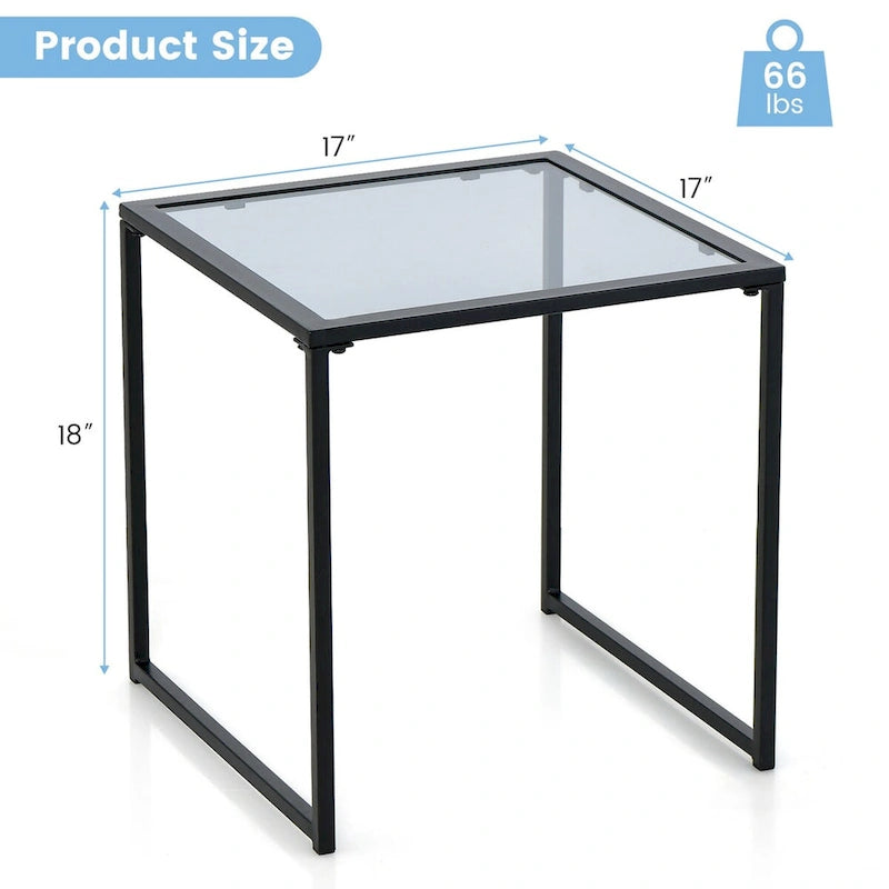 Table d'appoint de jardin extérieure avec plateau en verre trempé 17 po