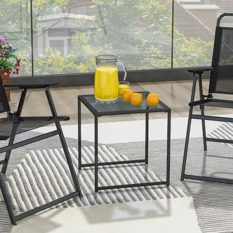 Table d'appoint de jardin extérieure avec plateau en verre trempé 17 po
