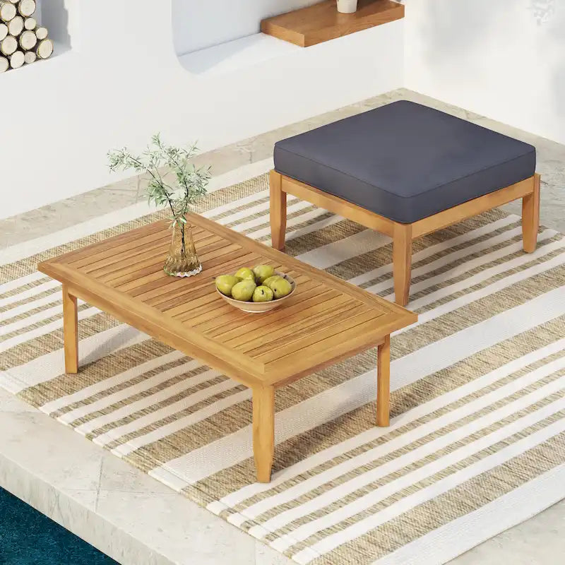 Table basse Sloane d'extérieur en bois d'acacia avec pouf, par Christopher Knight Home