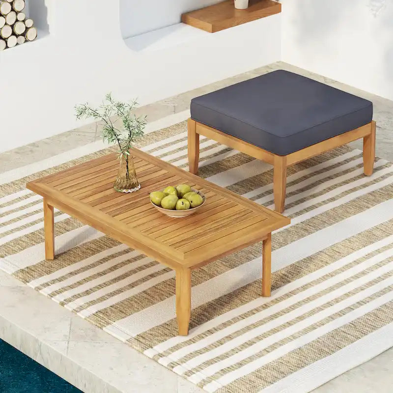 Sloane Outdoor Acacia Wood Coffee Table with Ottoman by Christopher Knight Home
