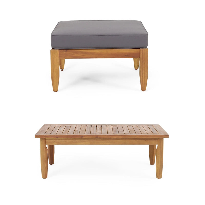 Table basse Sloane d'extérieur en bois d'acacia avec pouf, par Christopher Knight Home