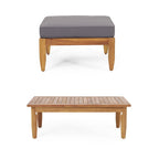 Table basse Sloane d'extérieur en bois d'acacia avec pouf, par Christopher Knight Home