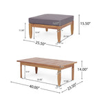 Table basse Sloane d'extérieur en bois d'acacia avec pouf, par Christopher Knight Home