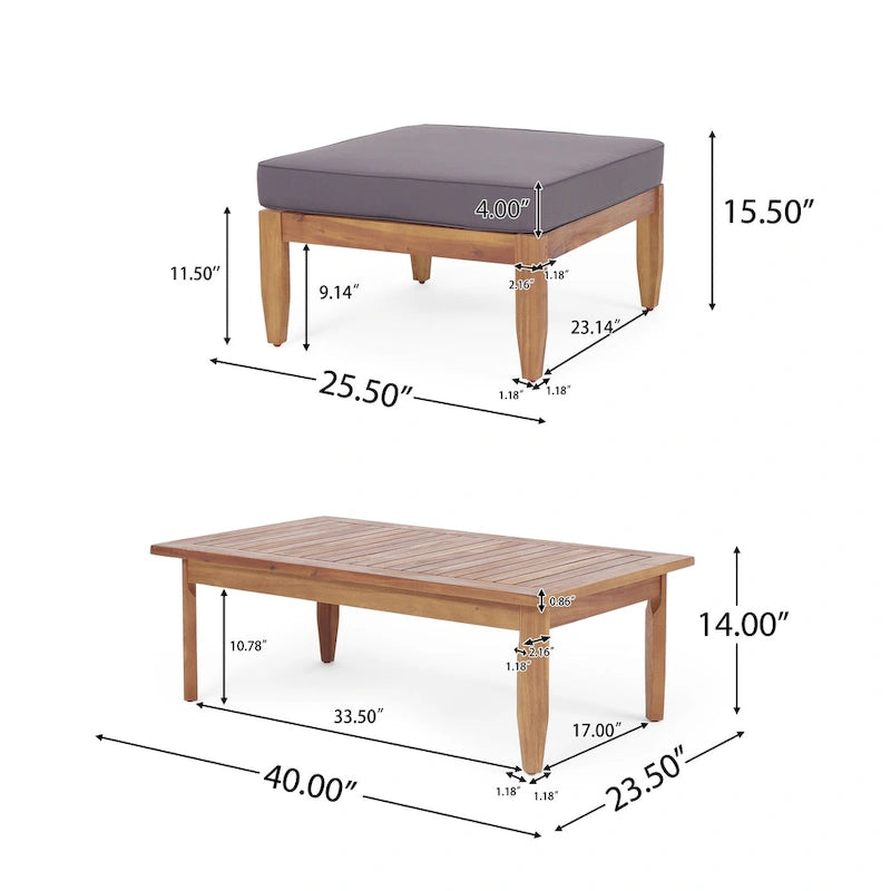 Table basse Sloane d'extérieur en bois d'acacia avec pouf, par Christopher Knight Home