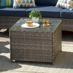 Table basse d'extérieur XIZZI en rotin et osier avec plateau en verre