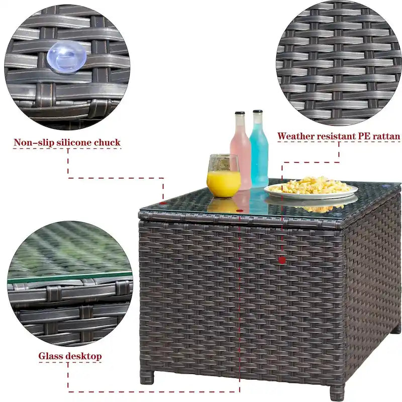 Table basse d'extérieur XIZZI en rotin et osier avec plateau en verre