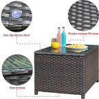 Table basse d'extérieur XIZZI en rotin et osier avec plateau en verre