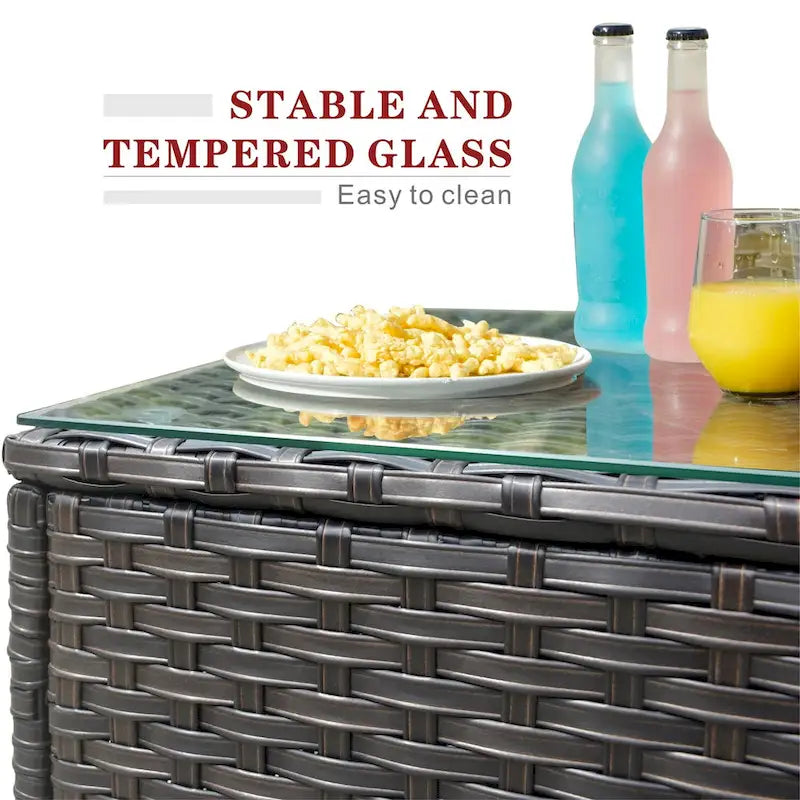 Table basse d'extérieur XIZZI en rotin et osier avec plateau en verre