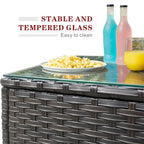 Table basse d'extérieur XIZZI en rotin et osier avec plateau en verre