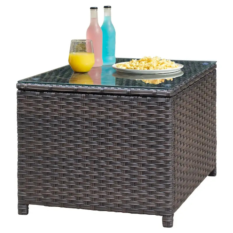 Table basse d'extérieur XIZZI en rotin et osier avec plateau en verre